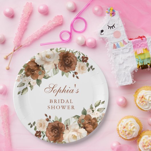 Assiettes En Carton Lavage de mariage floral rouille pêche or (Fête)