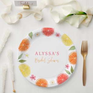 Assiettes En Carton Lavage de mariée floral Citrus Lemon Orange