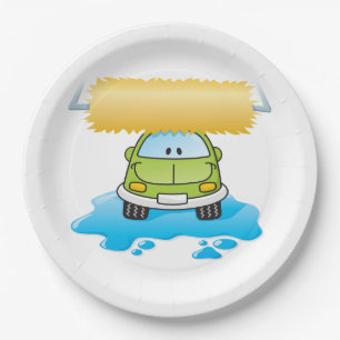 Assiettes En Carton Lavage de voiture de dessin animé vert voiture heu