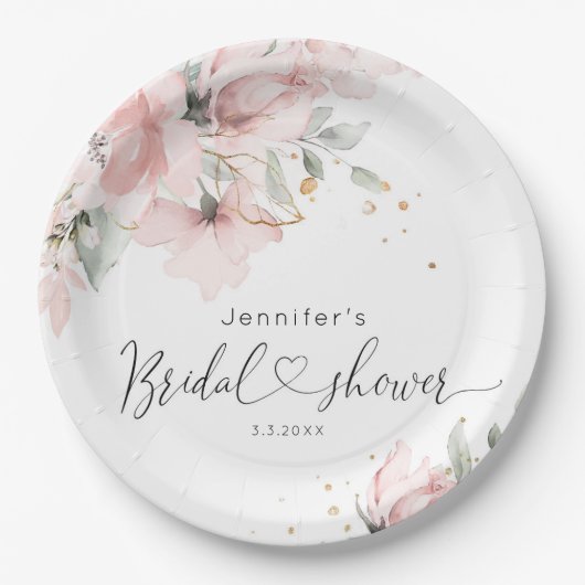 Assiettes En Carton Lavage rose élégant floral douche de mariage (Devant)