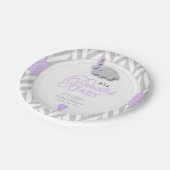 Assiettes En Carton Lavande, Baby shower d'éléphant gris blanc (Angle)
