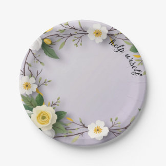 Assiettes En Carton lavande blanc floral mignon esthétifu plaque de pa