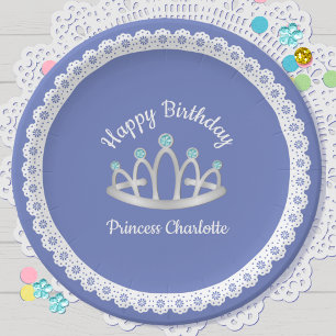 Assiettes En Carton Lavande Bleue Princesse Tiara Plaque papier d'anni