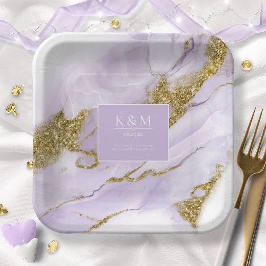 Assiettes En Carton Lavande d'encre Lux Abstrait Wht ID990