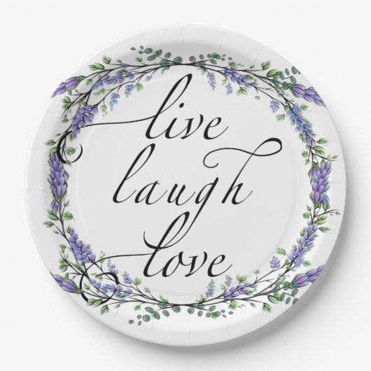 Assiettes En Carton Lavande et Eucalyptus Live Laugh Love (Devant)