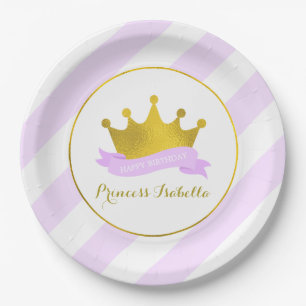 Assiettes En Carton Lavande et Gold Princess Anniversaire