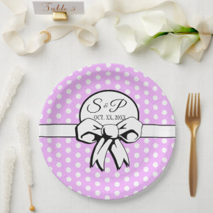 Assiettes En Carton Lavande et pois blanc Pointe Blanc Bow Personnalis