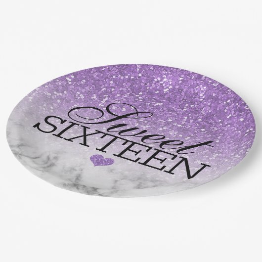 Assiettes En Carton Lavande Faux Parties scintillant/Marbre Sweet 16 (Angle)