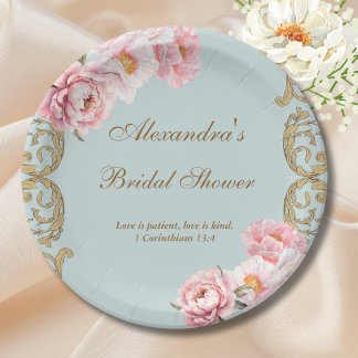 Assiettes En Carton Lavande Floral Pivoine Baptême de Mariage Chrétien