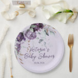 Assiettes En Carton Lavande Florale violette Élégant Baby shower<br><div class="desc">De belles peonies violettes, lavandes et blanches et des verts mélangés cascade sur des scripts et des polices élégants créant cette belle plaque de papier baby shower. Joli design de fleur aquarelle. Lavande/arrière - plan lilas. Si élégant pour un baby shower de bébé ou de fille. Ajoutez votre nom personnel...</div>