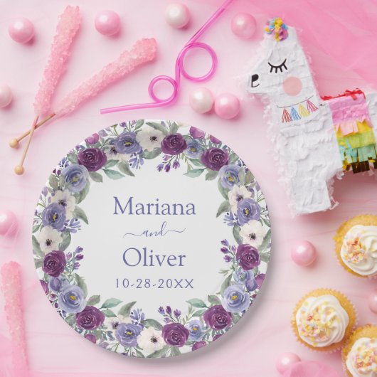 Assiettes En Carton Lavande Fuchsia Blush Aquarelle Mariage Floral (Fête)
