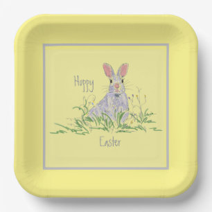 Assiettes En Carton Lavande Lapin de Pâques Jaune Arrière - plan Carré