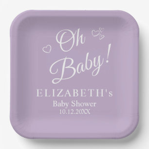 Assiettes En Carton Lavande moderne minimaliste Baby shower "Oh Baby"