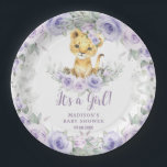 Assiettes En Carton Lavande Purple Floral Lion Cub Baby shower<br><div class="desc">Personnalisez facilement et rapidement ces adorables plateaux floraux de lionceau. Cliquez simplement sur le bouton customiser pour modifier les textes, modifier les polices et les couleurs des polices. Jolies fleurs violettes de lavande pastel, une verdure délicate et un petit lion sucré. Objets correspondants disponibles en magasin. c) Somerset Fine Paperie...</div>