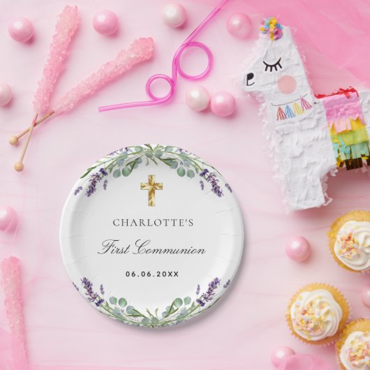 Assiettes En Carton Lavande verdure fleurons violet première communion (Fête)