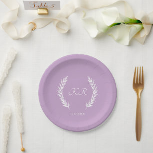 Assiettes En Carton Lavande violet Botanique Mariage de monogramme flo