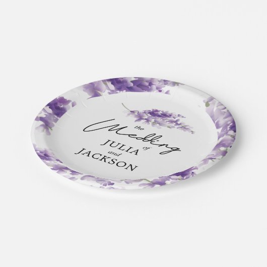 Assiettes En Carton Lavender Aquarelle Mariage Élégant Personnalisé (Angle)