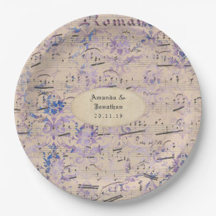 Assiettes En Carton Lavender Ephemera Music Notes Mariage