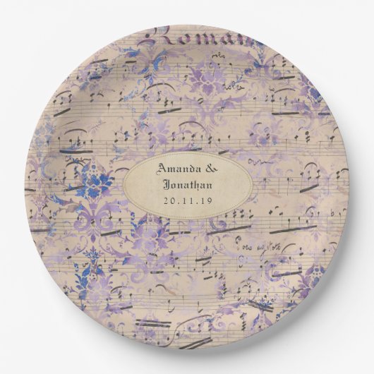Assiettes En Carton Lavender Ephemera Music Notes Mariage (Devant)