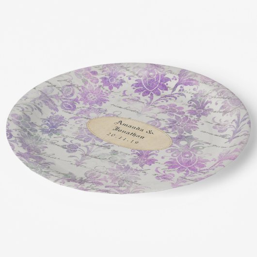 Assiettes En Carton Lavender Floral Mariage damassé (Angle)