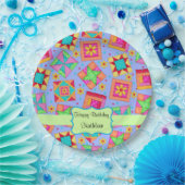 Assiettes En Carton Lavender Patchwork Quilt Nom du bloc Joyeux annive (Fête)
