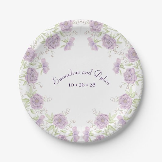 Assiettes En Carton Lavender Purple Rose Wedding (Devant)
