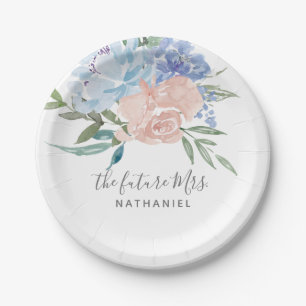 Assiettes En Carton L'avenir Mme Dusty Blue et rose Floral