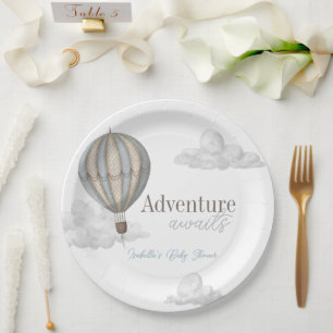 Assiettes En Carton L'aventure attend garçon Baby Shower montgolfière