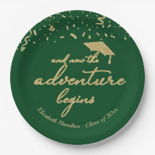 Assiettes En Carton L'aventure commence fête de fin d'études verte feu