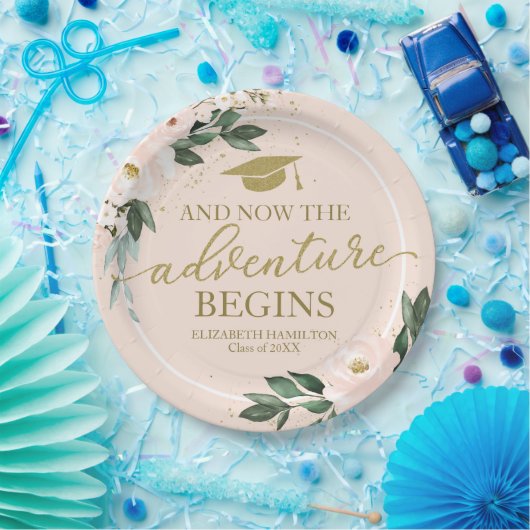 Assiettes En Carton L'aventure commence rose Blush Floral Grad Party (Fête)