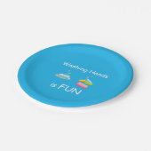 Assiettes En Carton Laver les mains est amusant bleu mignon (Angle)