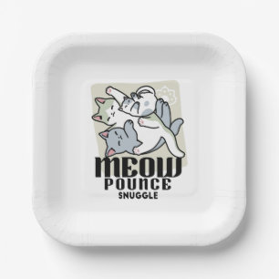 Assiettes En Carton Laze Furr Days - Cute Lazy Cats Design