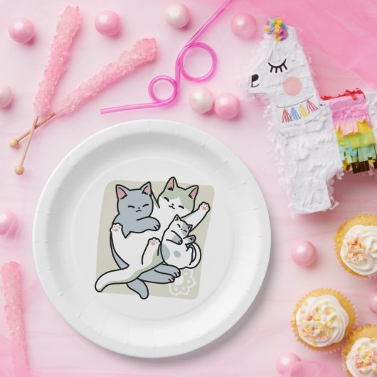Assiettes En Carton Laze Furr Days - Cute Lazy Cats Design (Fête)
