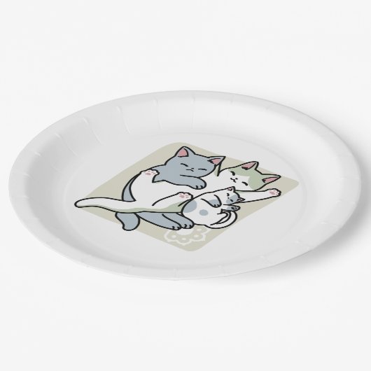 Assiettes En Carton Laze Furr Days - Cute Lazy Cats Design (Angle)