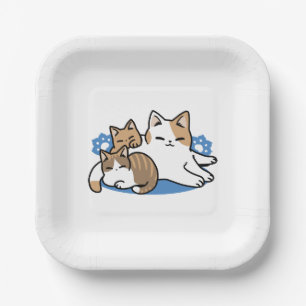 Assiettes En Carton Laze Furr Days - Cute Lazy Cats Design