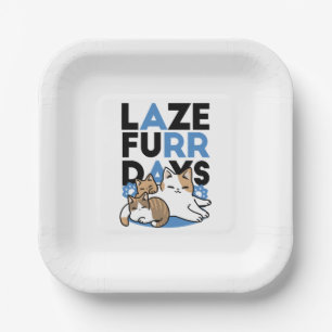 Assiettes En Carton Laze Furr Days - Cute Lazy Cats Design
