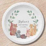 Assiettes En Carton Le Baby shower des animaux des bois<br><div class="desc">Ces plaques en papier baby shower animal de bois sont décorées avec de mignons amis de la forêt d'aquarelle et de la verdure. Un renard,  un raton laveur,  un hérisson,  un lapin et un écureuil sont entourés de verdure rustique. Facile à personnaliser. Aquarelle originale © Michele Davies.</div>