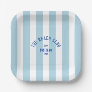 Assiettes En Carton Le Beach Club Crest Blue Cabana Stripe