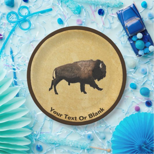 Assiettes En Carton Le Bison De Galage Sur Papier Ancien (Fête)