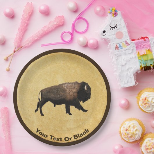 Assiettes En Carton Le Bison De Galage Sur Papier Ancien (Fête)