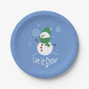 Assiettes En Carton Le bonhomme de neige mignon l'a laissé neiger