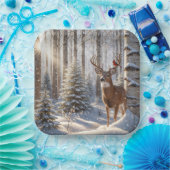 Assiettes En Carton Le Cardinal Rouge perché sur les Antlers d'un cerf (Fête)