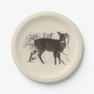 Assiettes En Carton Le cerf dans les plaques de papier neige