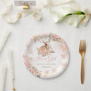 Assiettes En Carton Le cerf d'hiver rose est un Baby shower de fille