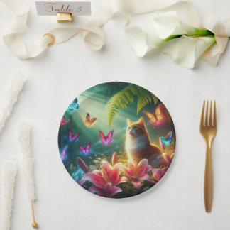Assiettes En Carton Le Chat Curieux & Ses Papillons
