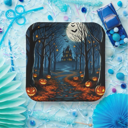Assiettes En Carton Le chemin de la forêt hantée- Halloween (Fête)