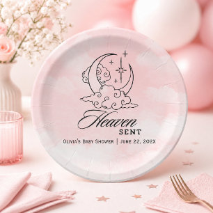 Assiettes En Carton Le ciel a envoyé Pink Moon Stars Baby shower