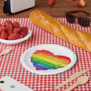 Assiettes En Carton Le cœur arc-en-ciel de SlipperyJoe griffonné tourb