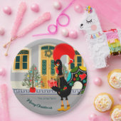 Assiettes En Carton Le coq portugais avec un cadeau de Noël (Fête)