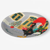 Assiettes En Carton Le coq portugais avec un cadeau de Noël (Angle)